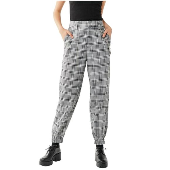 I.AM.GIA Womens Cobain Pants Size Large Plaid Check Black White Jogger High Rise - Picture 4 of 9